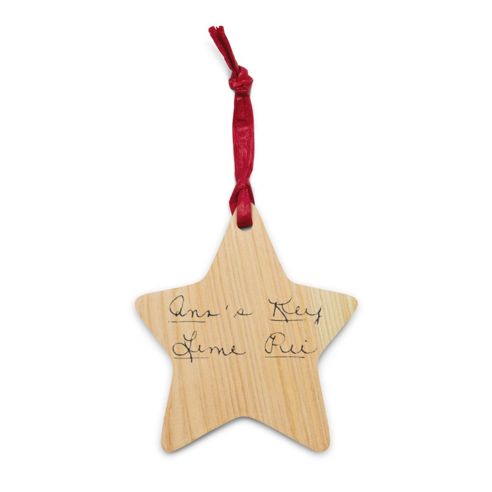 Wooden ornament printed with a handwritten recipe