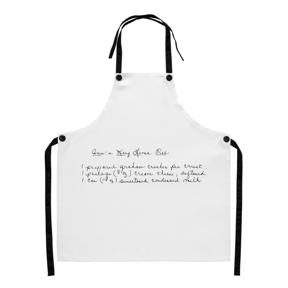 Apron printed with a handwritten recipe